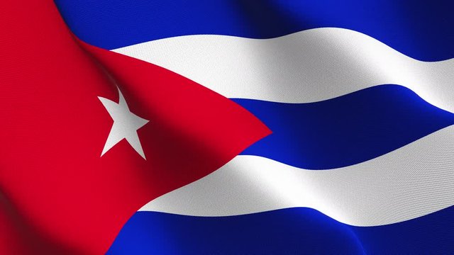 Cuba flag waving loop. Cuban realistic flag with fabric texture blowing on wind.