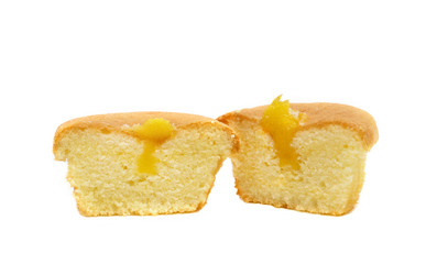 half  vanilla cup cake isolated on white background