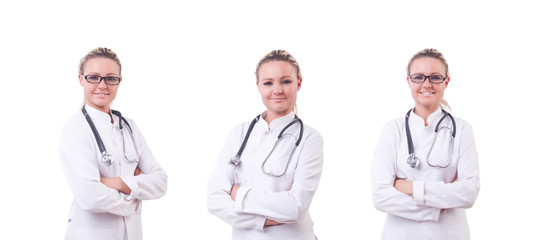 Woman doctor isolated on white