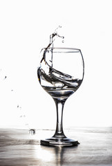 Water splash from a glass on a white background