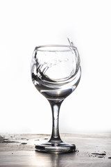Water splash from a glass on a white background