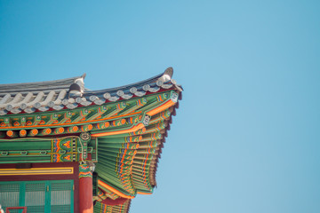 Colorful oriental eaves of temple South Korea on a fine day