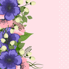 Flower border template - pink and blue floral background