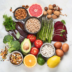 Foods high in vitamin B9 - folic acid. - obrazy, fototapety, plakaty