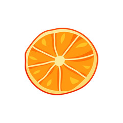 Fresh orange slice on white background. Flat food vector illustration. Cartoon hand drawn tropical fruit. Isolated icon. Symbol for natural female face masks with fruit acids