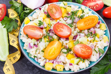 Salad with bulgur groats and vegetables as best food for dieting and slimming