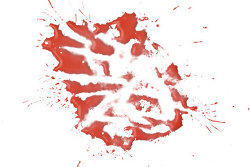 closeup drops of red blood isolated on white background,abstract pattern