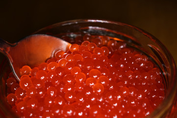 Caviar. The big spoon to taste caviar. Macro  gorizontal photography