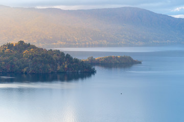 Towada lake top view in autumn, Tohoku prefecture of Japan