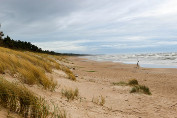 Beautiful view of the Baltic sea beach at stormy weather, Palanga, Lithuania