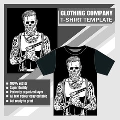 mock up clothing company, t-shirt template,skull vector illustration
