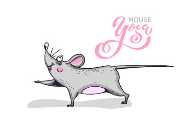 Cartoon character practicing yoga mouse. Positive rat. Illustration for a car or clothes. Vector illustration.