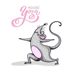 Cartoon character practicing yoga mouse. Positive rat. Illustration for a car or clothes. Vector illustration.