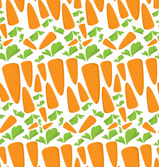 Carrot Seamless Pattern with flat orange vegetable, cartoon food illustration. Trendy background ornament. Cute print for menu, wallpaper, 100 vegan or vegetarian diet, textile design, easter, eco