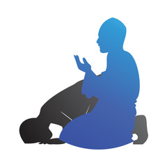 Silhouette of people who prostrate and pray, surrender to God the Creator, a symbol of faith and piety, remembrance, prostration and worship - Vector