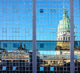 National Congress with reflection in windows of building Argentina