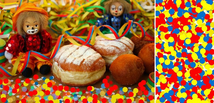 Faschingskrapfen  Karneval  Luftschlangen und clowns