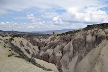 Mountain landscape before the rain. Rocky landscape. Goreme. Cappadocia. Turkey. 
