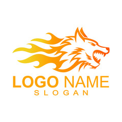 Wolf flame logo, logo of a wolf's head with fire hair,wolf logo, logo ready for use