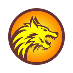 The head logo of a wolf in a circle moon, wolf logo, animal wild life vector logo, logo ready for use
