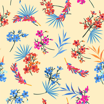 Beautiful retro  garden Flower pattern . Botanical Motifs scattered random chinese mood. Seamless vector texture. For fashion prints.