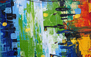 Colorful oil painting cityscape abstract background and texture.
