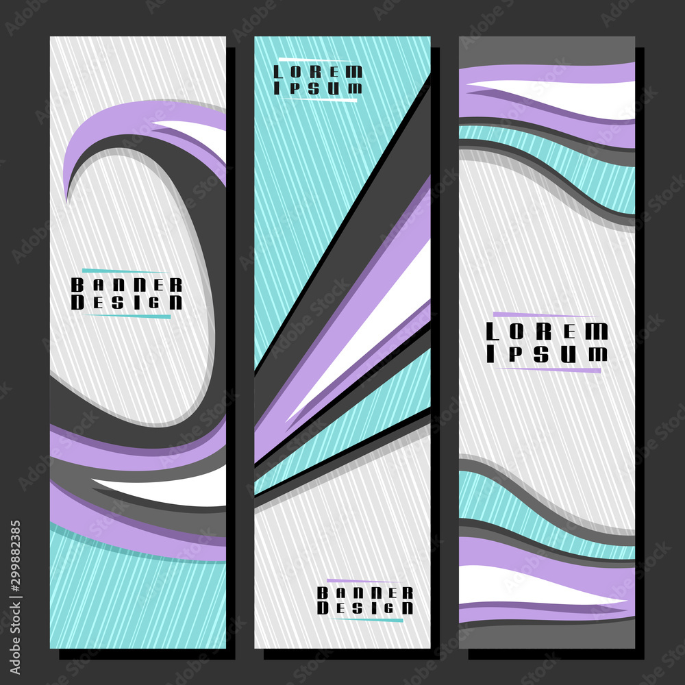 Wall mural vector set of vertical futuristic banners, 3 layouts for ad leaflets with geometric abstract pattern