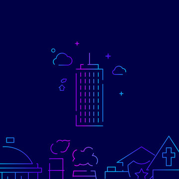 Skyscraper, high-riser vector gradient line icon, illustration on a dark blue background. Related bottom border