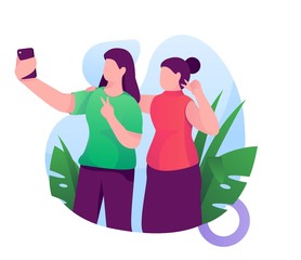 women and friends get selfie flat illustration