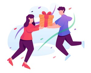 gift present man to girl flat illustration