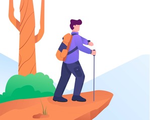 man on hill with compass flat illustration