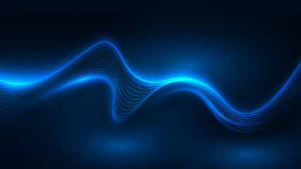 Blue light wave of energy with elegant lines - obrazy, fototapety, plakaty