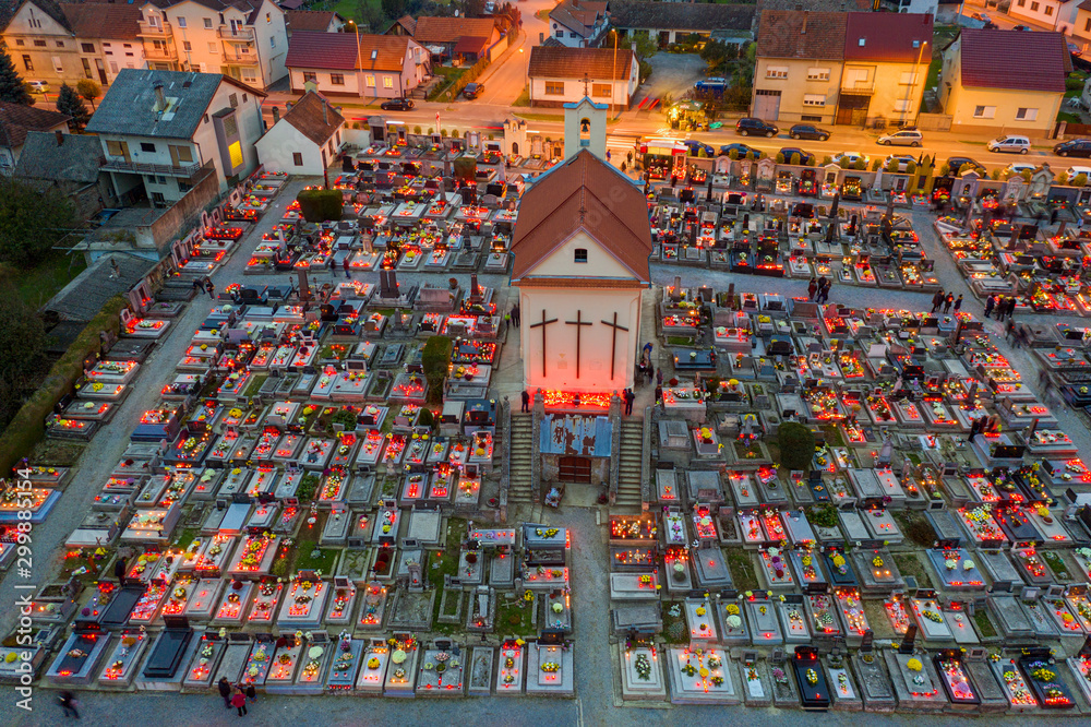 Wall mural bjelovar, bjelovar bilogora county, croatia - november 1, 2019: all hallows' day on bjelovar cemeter