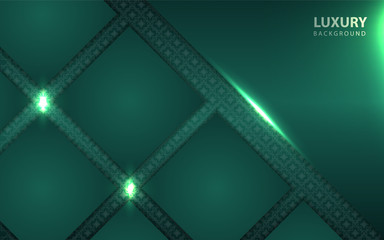 Abstract dark green paper shapes overlapping background a combination with glowing light. Luxury and modern concept vector design template for element cover, banner, card, advertising, corporate