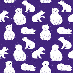 seamless pattern with polar bears and snow. vector