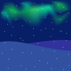 winter background with landscape and borealis. vector illustration. aurora