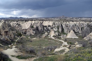 Mountain landscape before the rain. Rocky landscape. Goreme. Cappadocia. Turkey. 