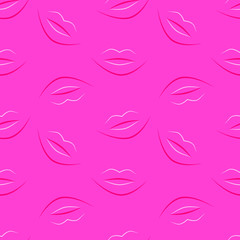Delicate seamless vector pattern. Lips on a pink background seamless pattern for decoration packaging, fabric