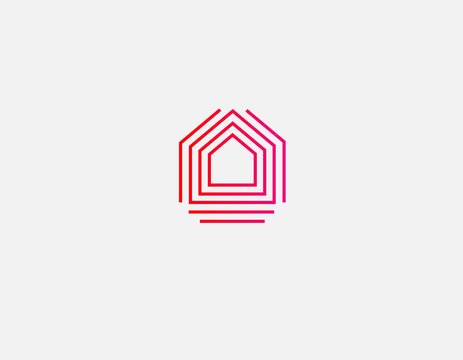 Creative abstract linear logo geometric elements pattern in the form of a house sign