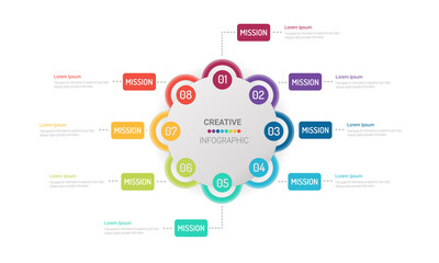 Vector infographic. Template for cycle diagram, graph, presentation and round chart. Business concept with 8 options, parts, steps or processes. Data visualization.