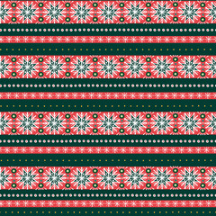 Seamless Christmas pattern with ornamental stripes and snowflakes