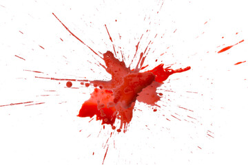 closeup drops of red blood isolated on white background,abstract pattern