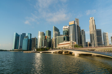 Fototapeta na wymiar Singapore financial district skyline in the morning.