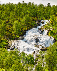Fototapeta na wymiar Waterfall along the Aurlandsfjellet Norway