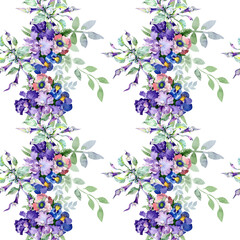 Bouquet floral botanical flowers. Watercolor background illustration set. Seamless background pattern.