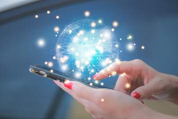 Businesswomen using smart phone outdoor and network connection concept.