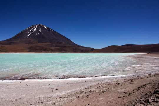 Laguna Verde (Green Lake) a high altitude desert lake in the Eduardo Avaroa Andean Fauna National Reserve - Powered by Adobe