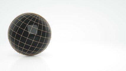Black Globe With Only Longitude And Latitude, Isolated On The White Background - 3D Illustration