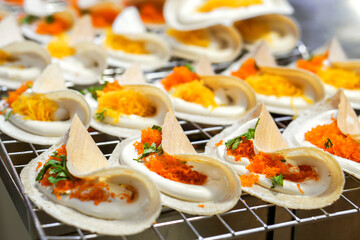 Thai style stuffed crispy stuffed with sweet coconut and Thai sweet golden threads called 