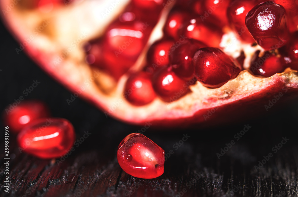 Poster ripe pomegranate fruit close-up